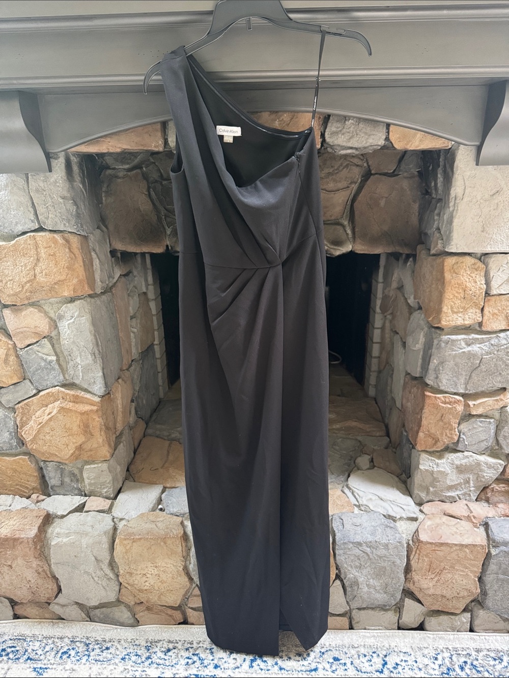 Calvin Klein Black One-Shoulder Draped Gown